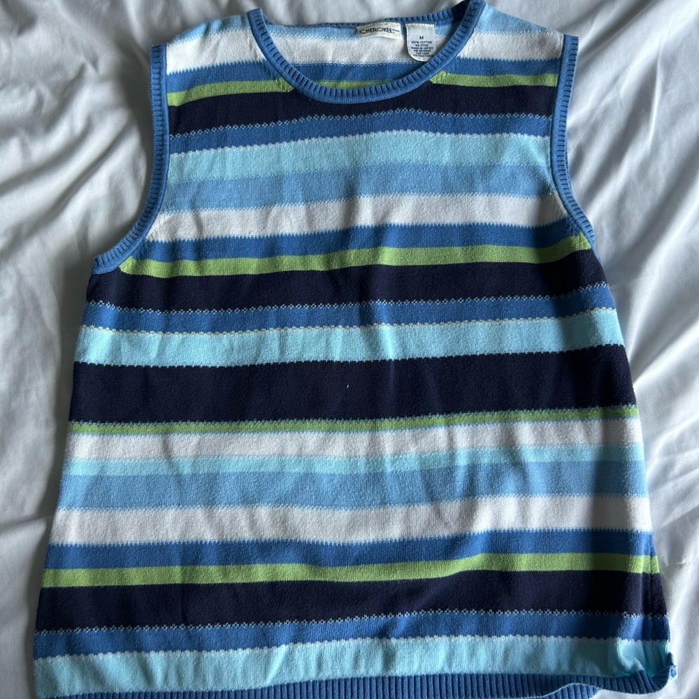Cherokee Blue and Green Striped Tank Top